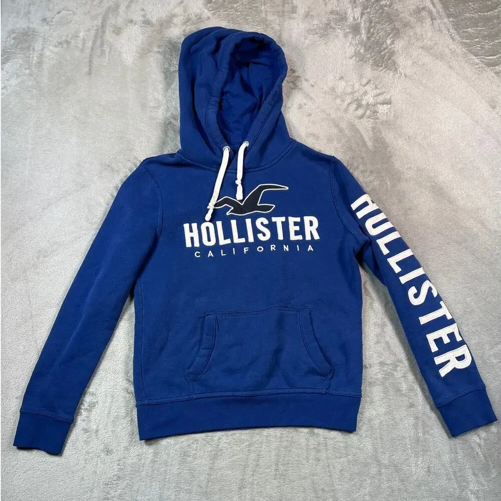 Vintage Y2K Hollister Blue Hoodie Sleeve Hit Big Logo Size Small